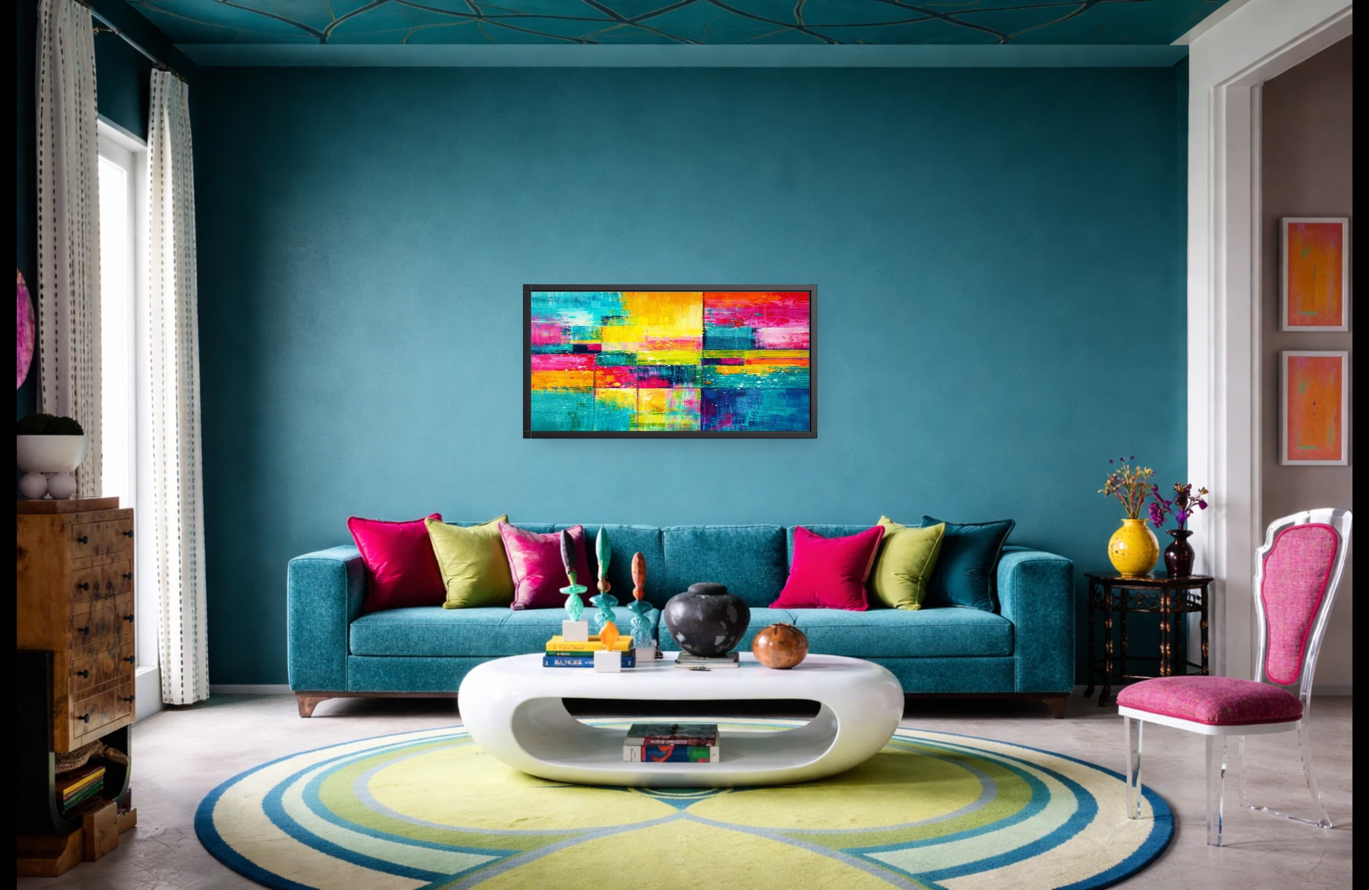 Wall mockup editor preview with realistic room scene